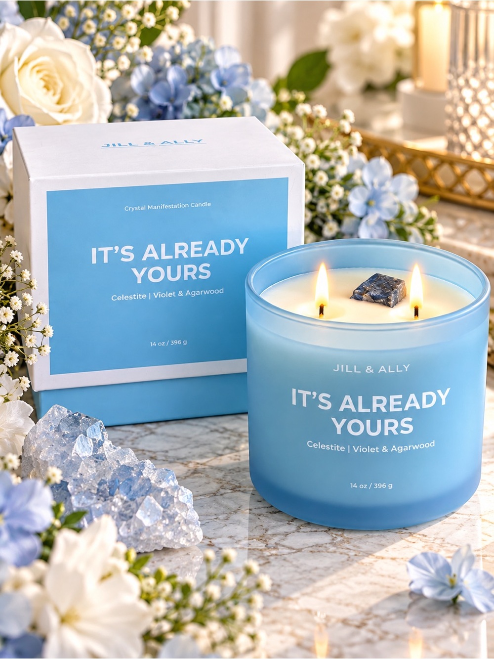 Jill & Ally It’s Already Yours Celestite Crystal Manifestation Candle 14 oz